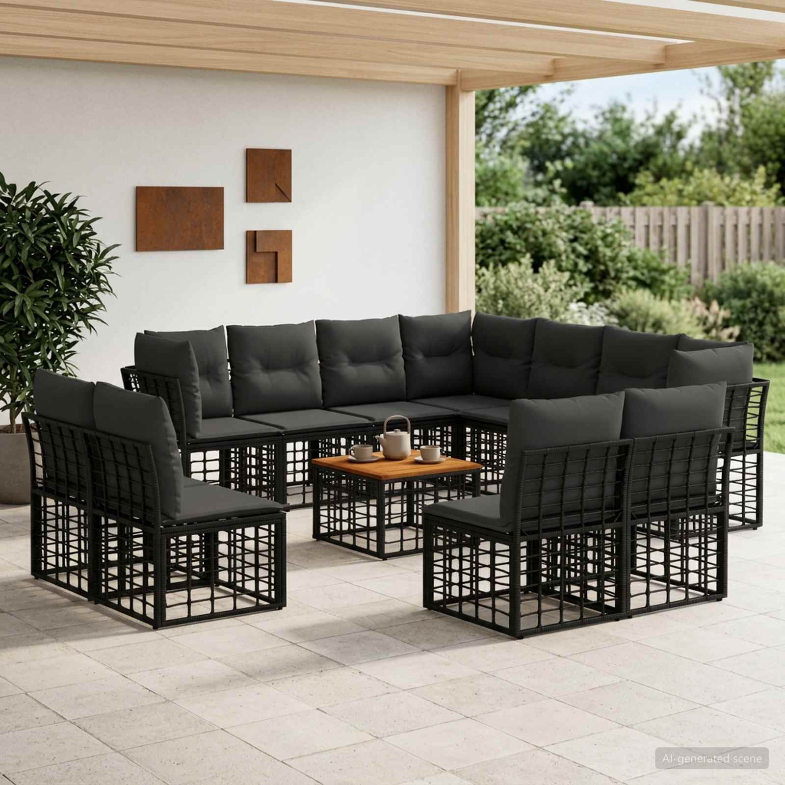 Outdoor-Sofagarnitur 12 stk. Schwarz und Dunkelgrau Polyester
