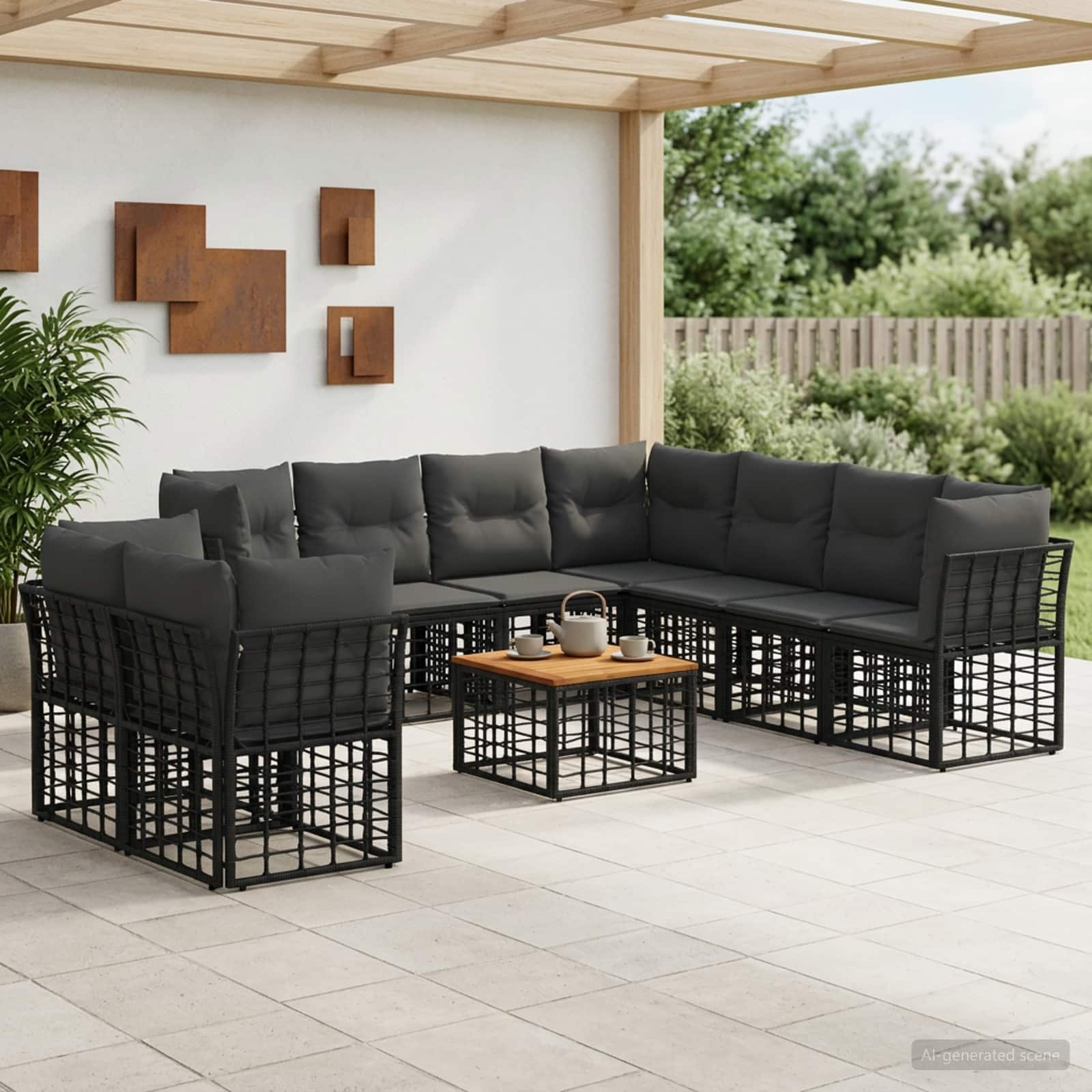 Outdoor-Sofagarnitur 10 stk. Schwarz und Dunkelgrau Polyester
