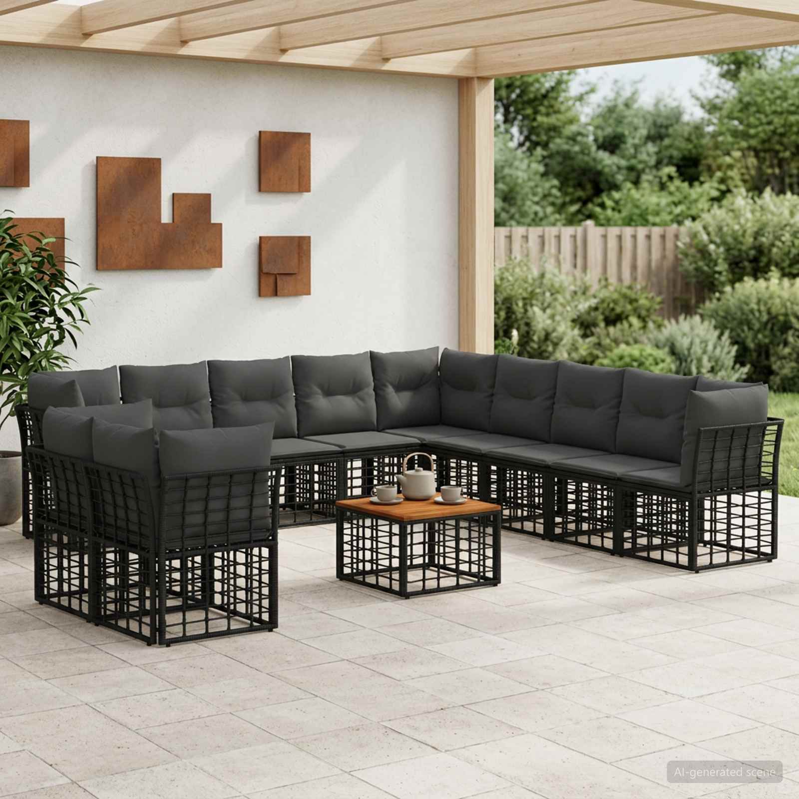 Outdoor-Sofagarnitur 12 stk. Schwarz und Dunkelgrau Polyester