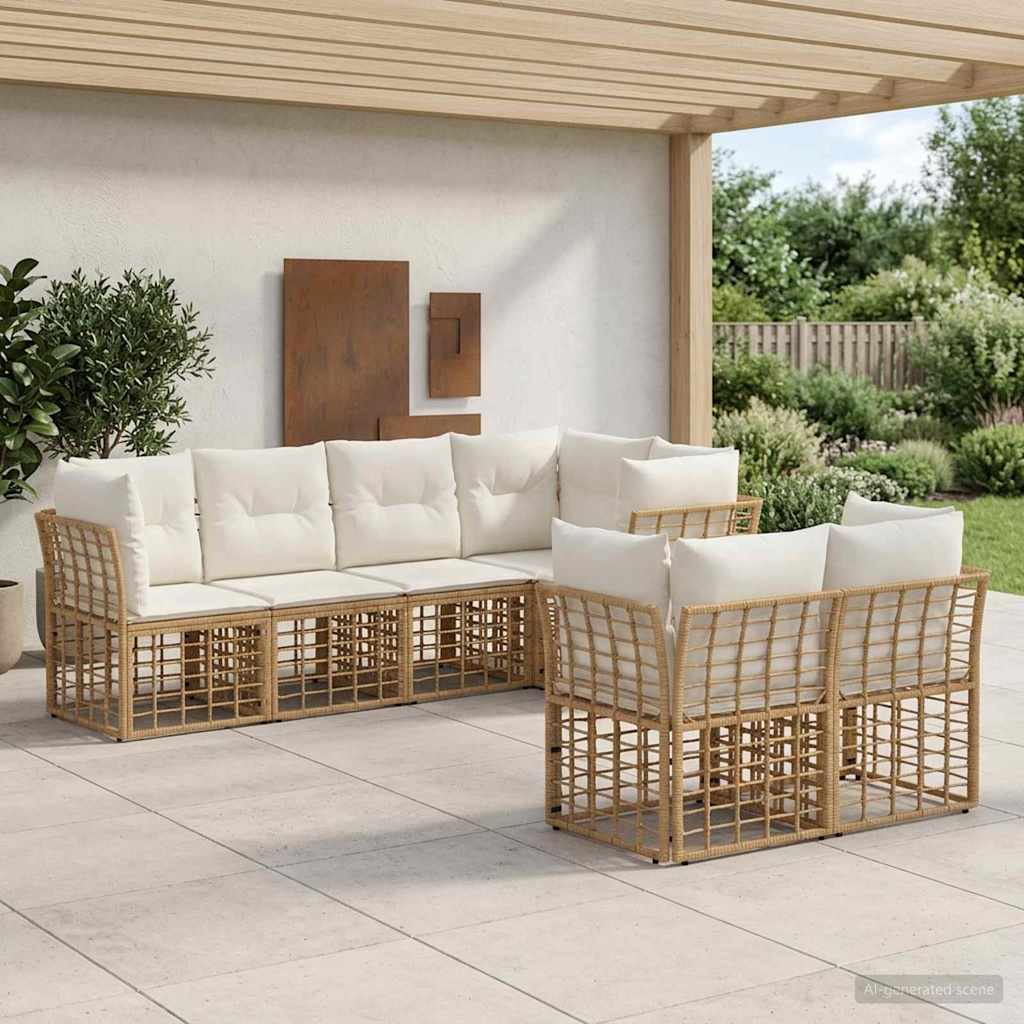 Outdoor-Sofagarnitur 7 stk. Natur Polyester