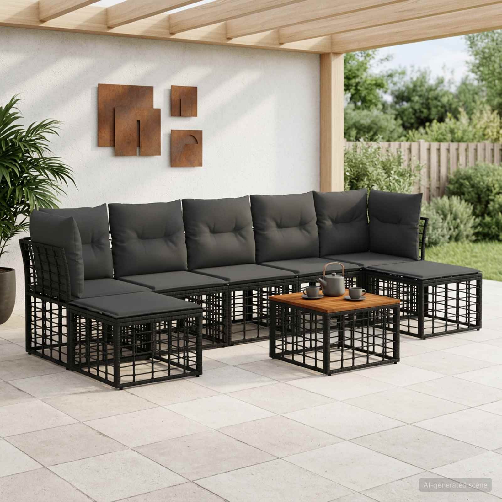Outdoor-Sofagarnitur 8 stk. Schwarz und Dunkelgrau Polyester