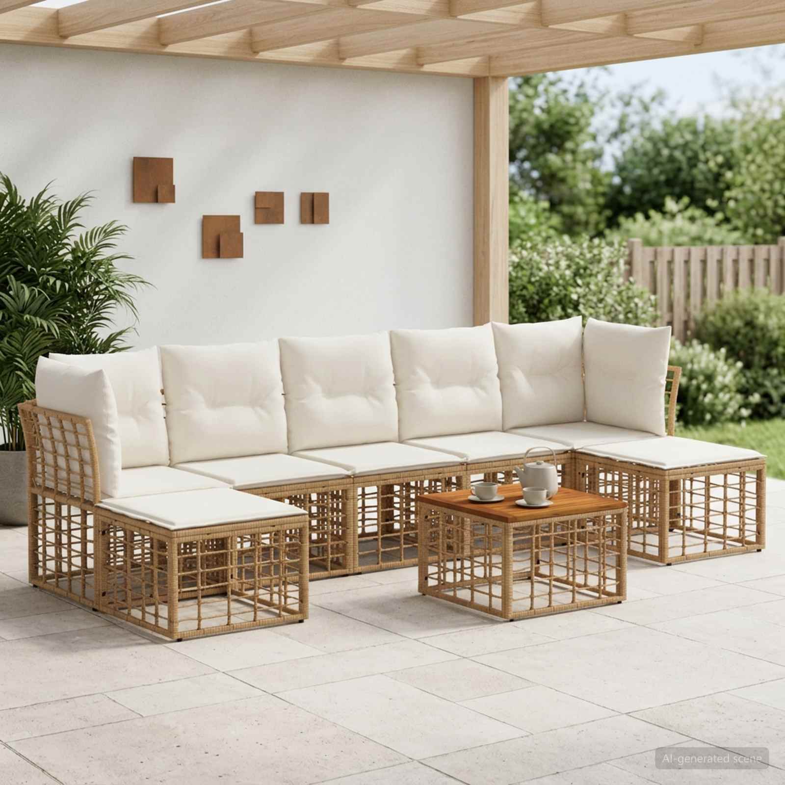 Outdoor-Sofagarnitur 8 stk. Natürlich und Cremweiß Polyester