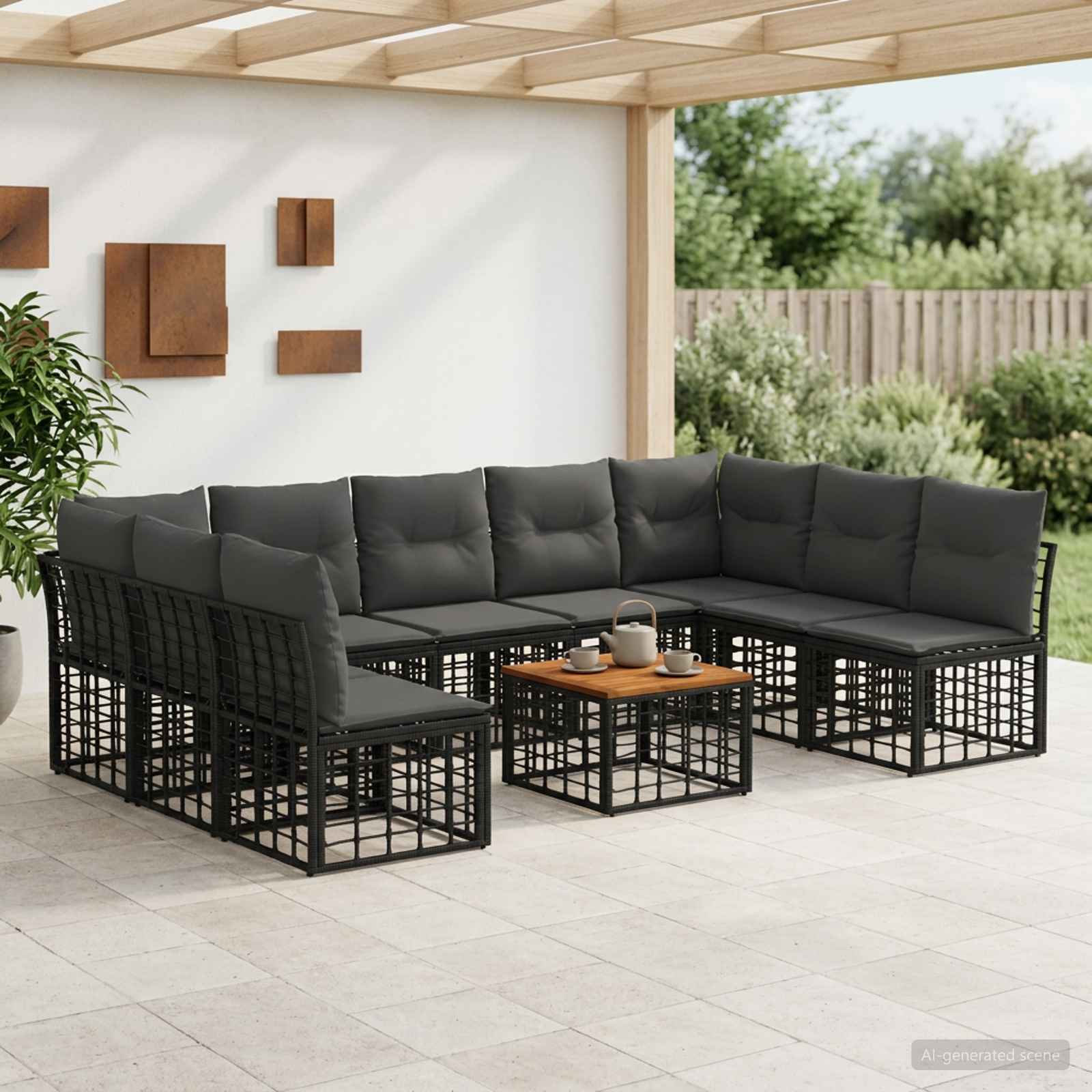 Outdoor-Sofagarnitur 10 stk. Schwarz und Dunkelgrau Polyester