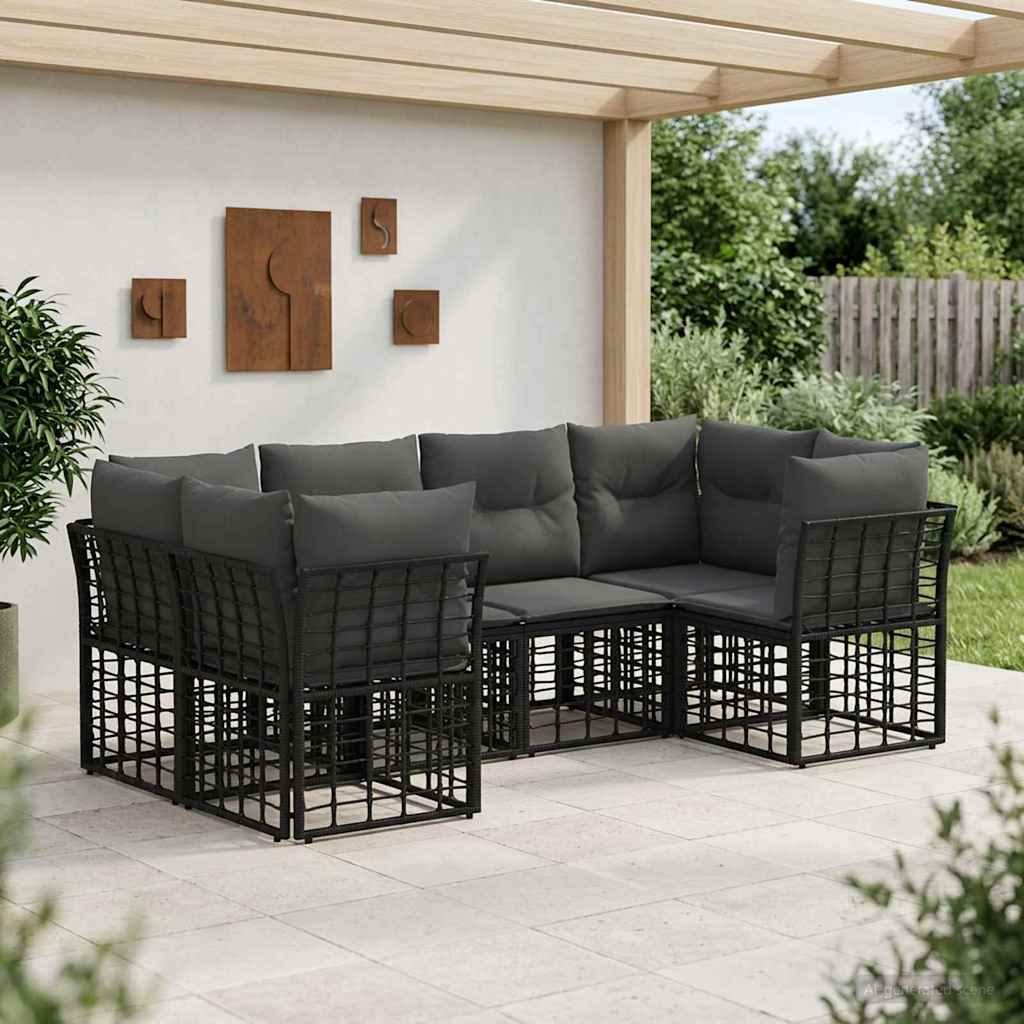 Outdoor-Sofagarnitur 6 stk. Schwarz Polyester