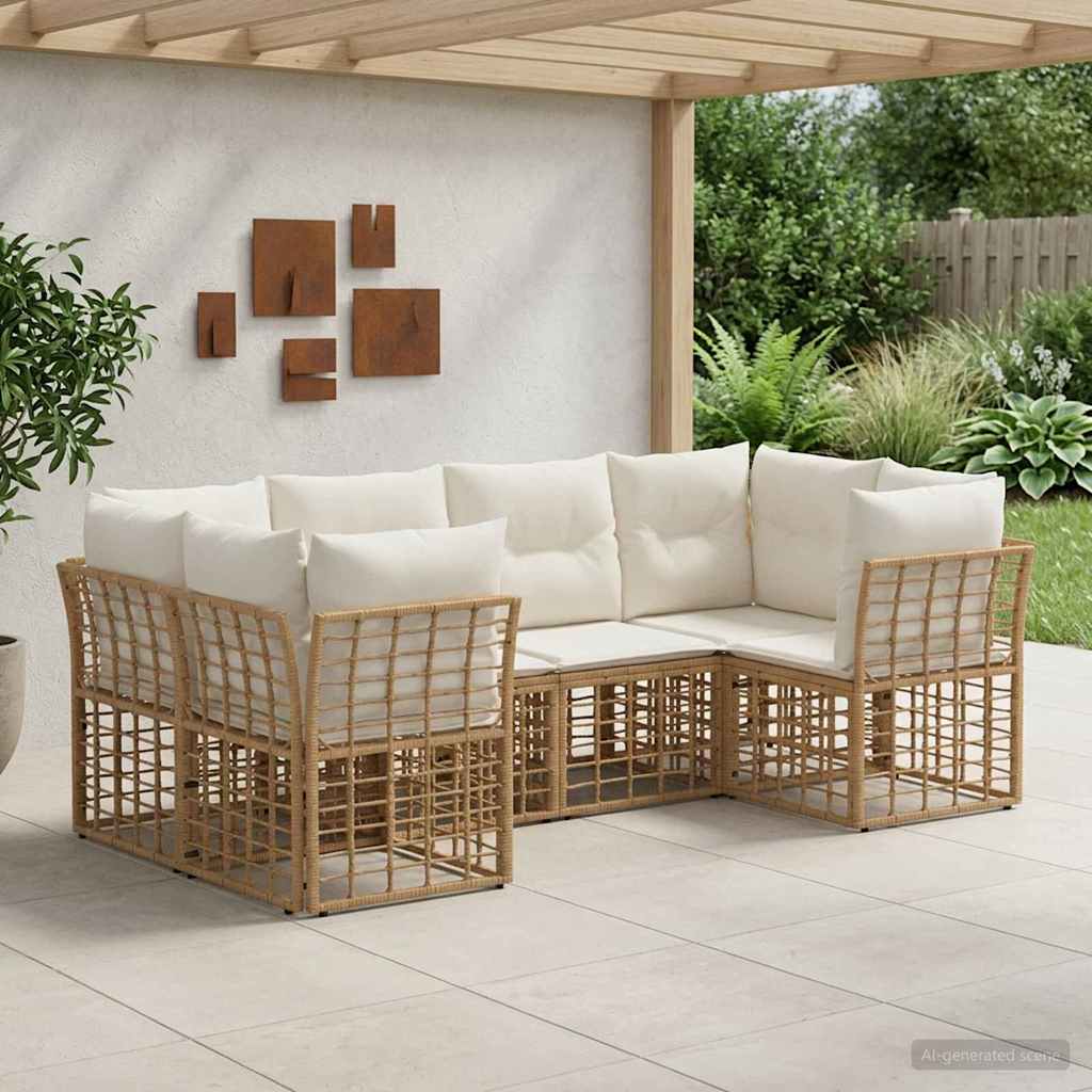 Outdoor-Sofagarnitur 6 stk. Natur Polyester