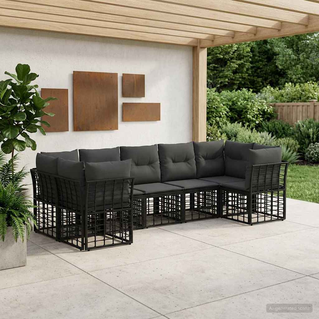 Outdoor-Sofagarnitur 7 stk. Schwarz und Dunkelgrau Polyester