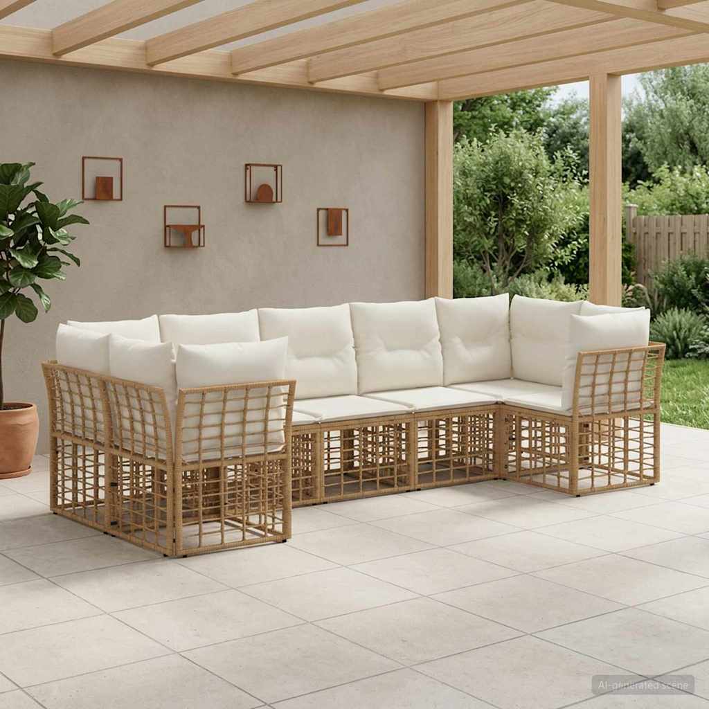 Outdoor-Sofagarnitur 7 stk. Natürlich und Cremweiß Polyester
