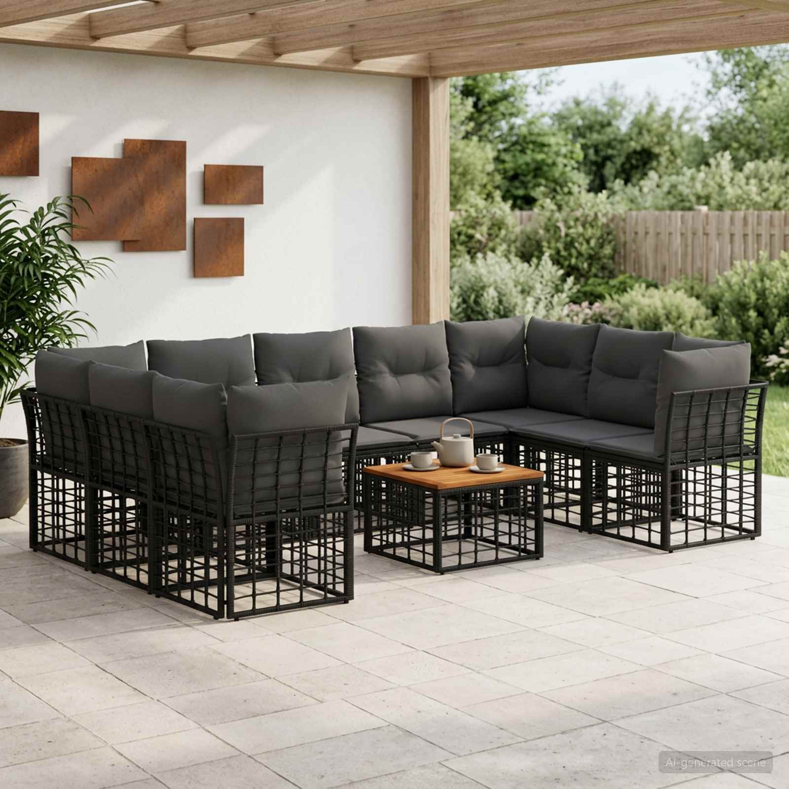 Outdoor-Sofagarnitur 10 stk. Schwarz und Dunkelgrau Polyester