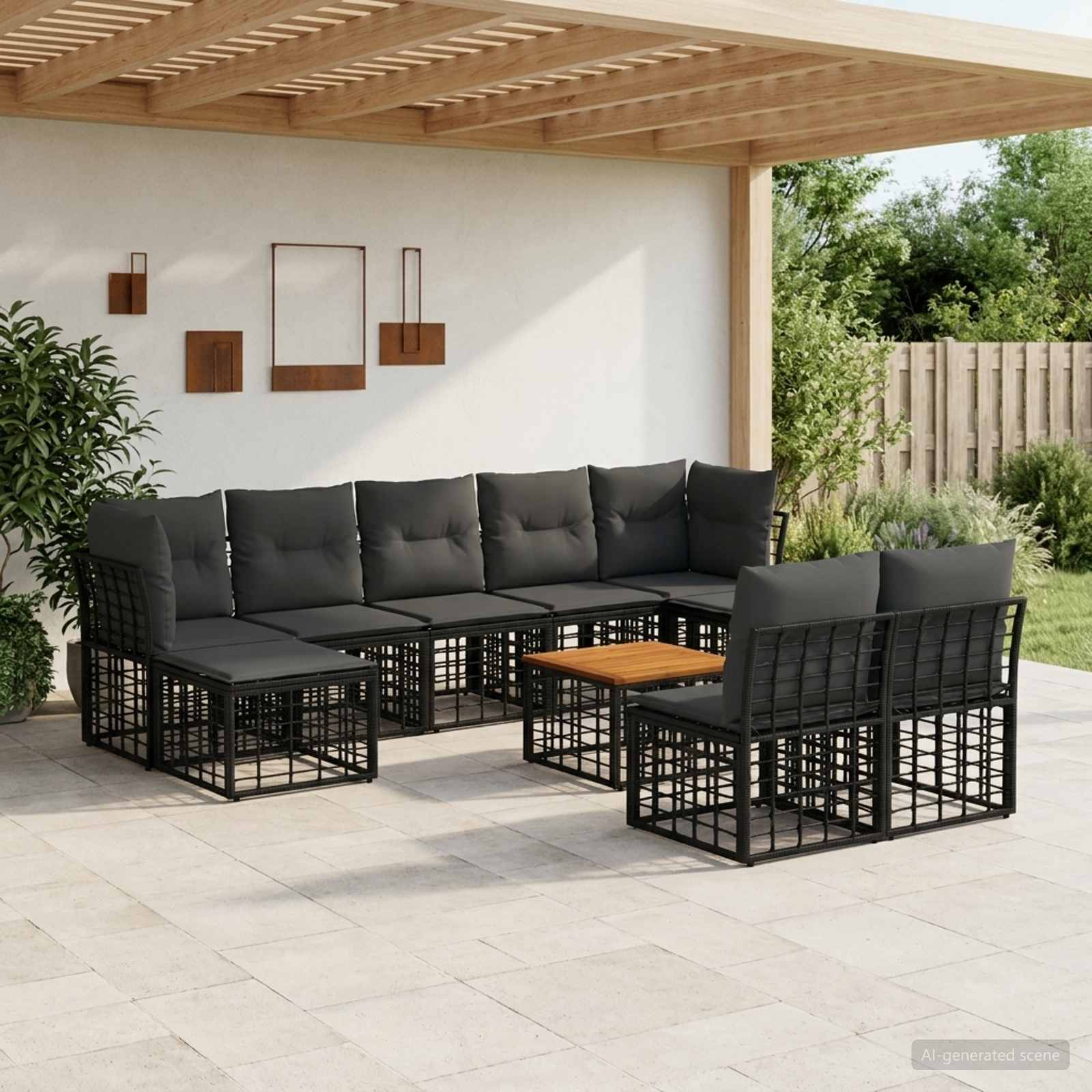 Outdoor-Sofagarnitur 10 stk. Schwarz und Dunkelgrau Polyester