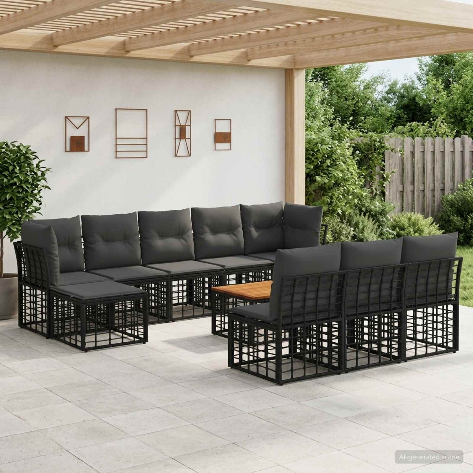 Outdoor-Sofagarnitur 11 stk. Schwarz und Dunkelgrau Polyester