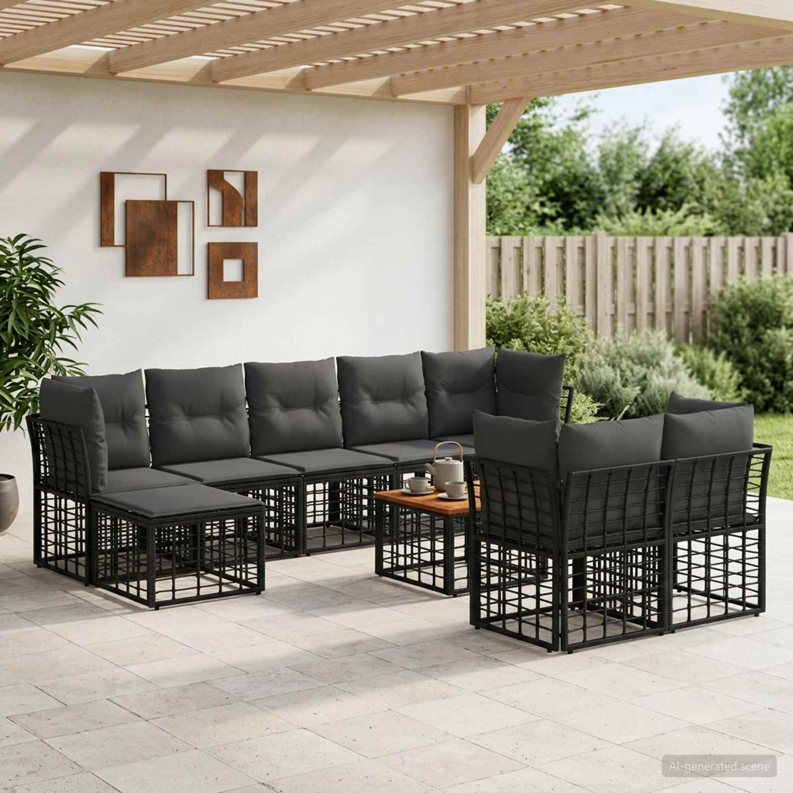 Outdoor-Sofagarnitur 10 stk. Schwarz und Dunkelgrau Polyester