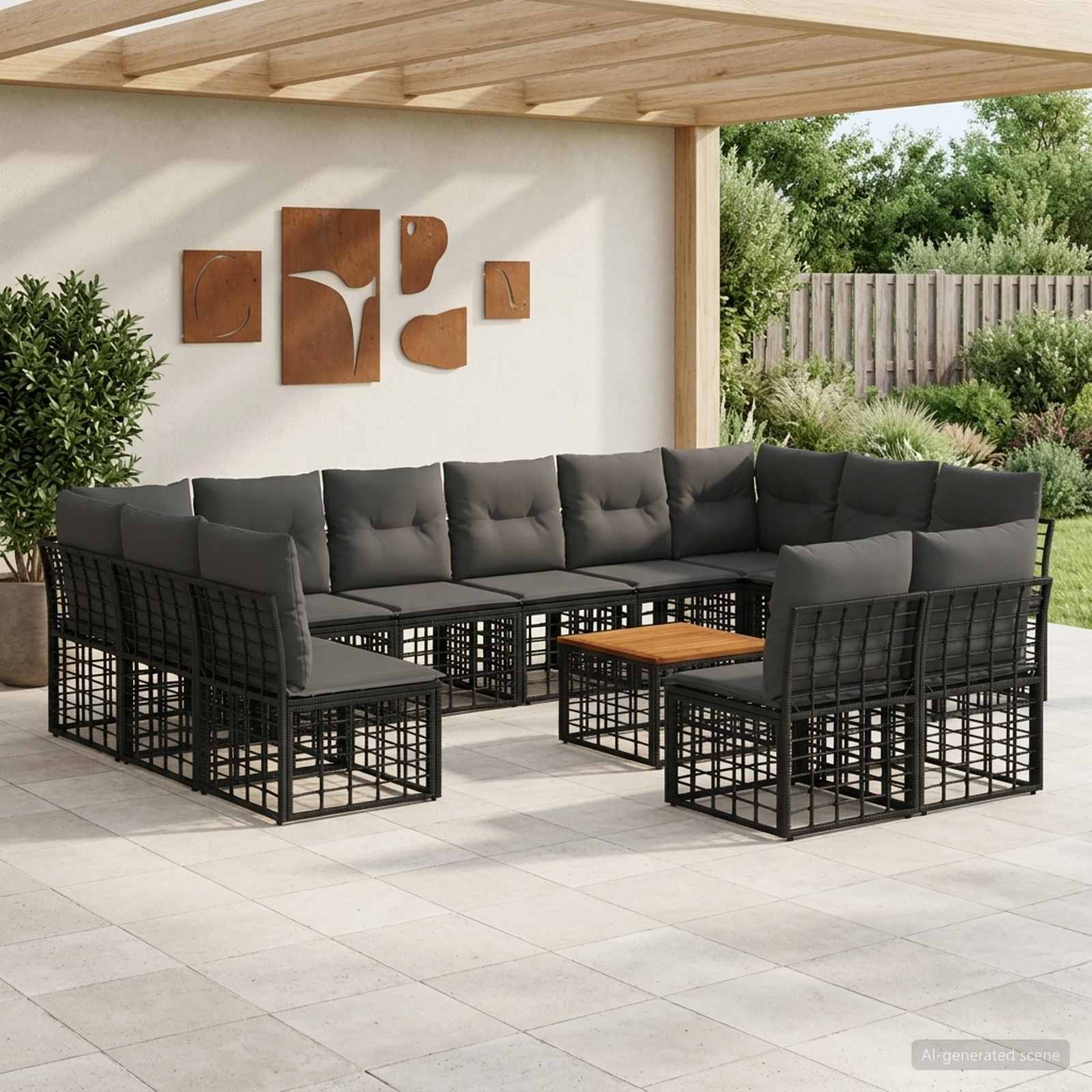 Outdoor-Sofagarnitur 13 stk. Schwarz und Dunkelgrau Polyester