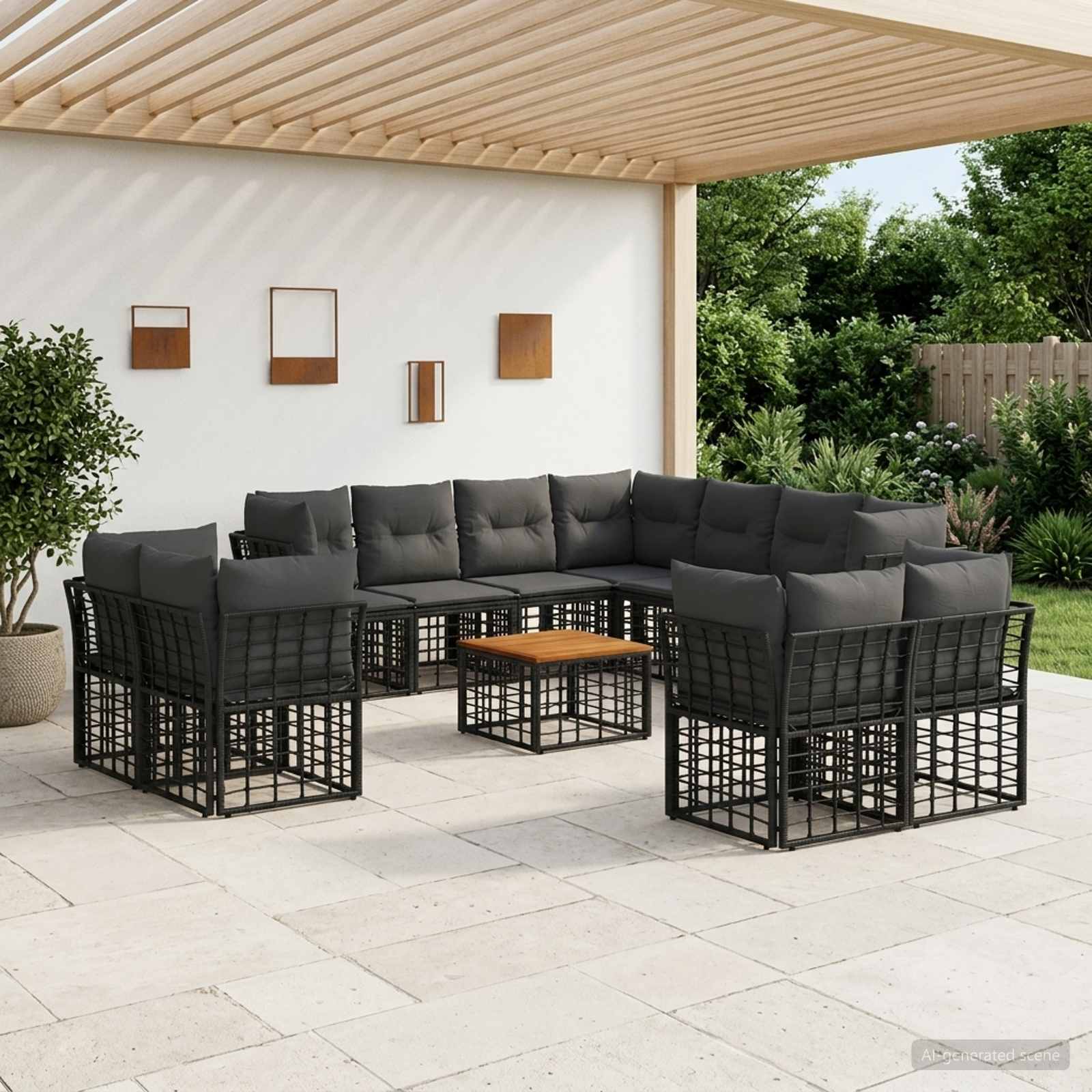 Outdoor-Sofagarnitur 12 stk. Schwarz und Dunkelgrau Polyester