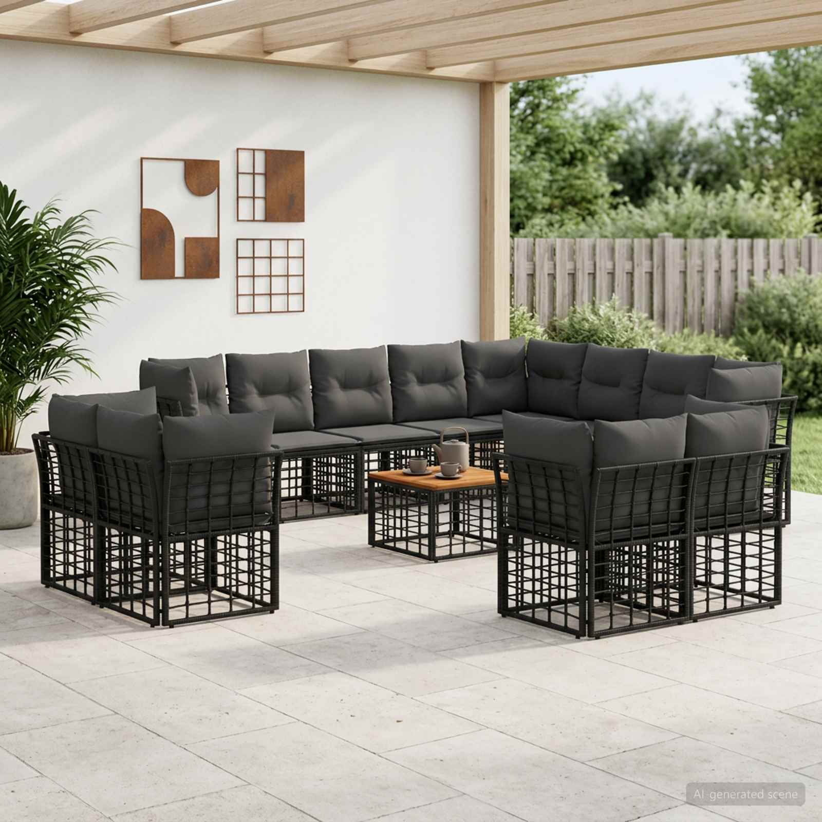 Outdoor-Sofagarnitur 13 stk. Schwarz und Dunkelgrau Polyester