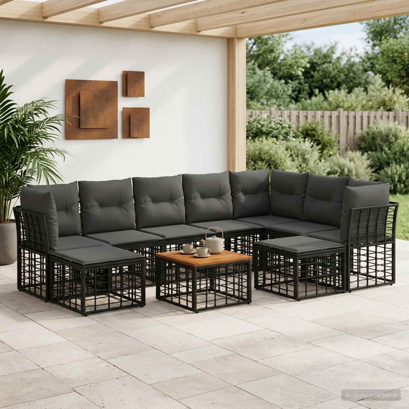 Outdoor-Sofagarnitur 10 stk. Schwarz und Dunkelgrau Polyester