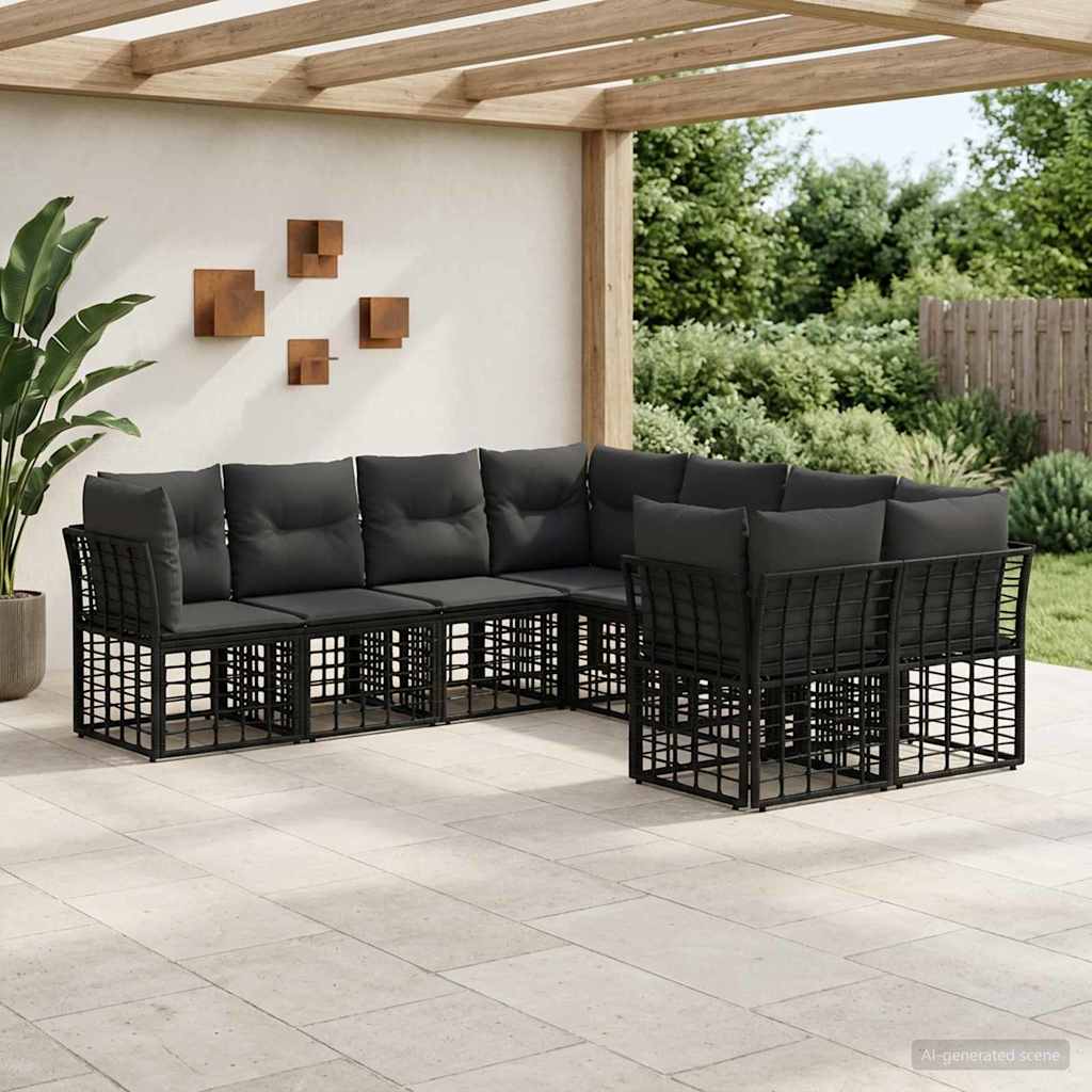 Outdoor-Sofagarnitur 8 stk. Schwarz und Dunkelgrau Polyester