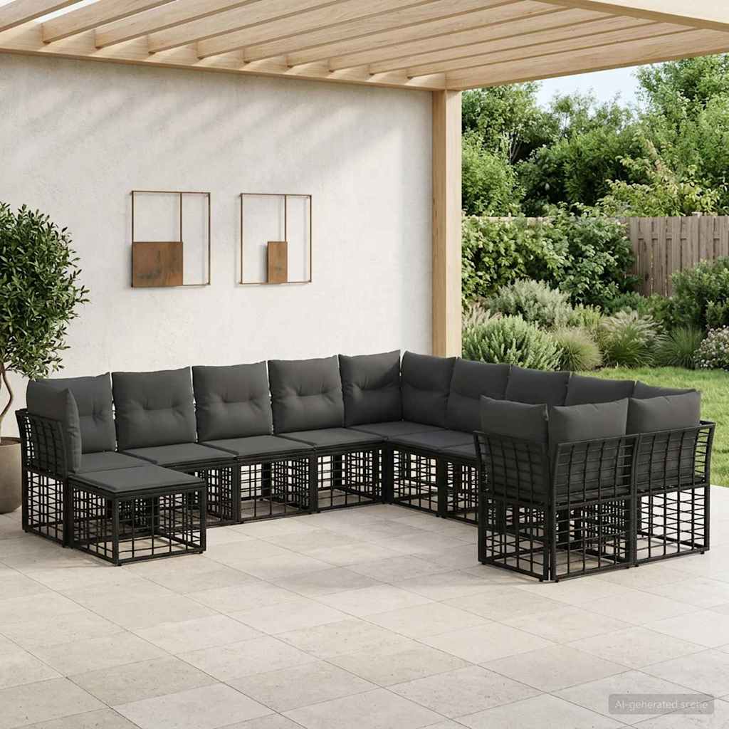 Outdoor-Sofagarnitur 11 stk. Schwarz und Dunkelgrau Polyester