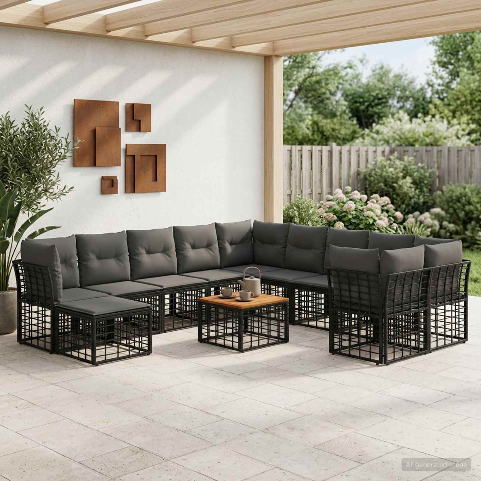 Outdoor-Sofagarnitur 12 stk. Schwarz und Dunkelgrau Polyester