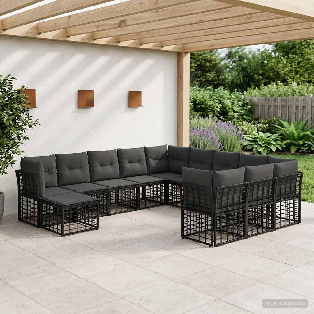 Outdoor-Sofagarnitur 12 stk. Schwarz und Dunkelgrau Polyester