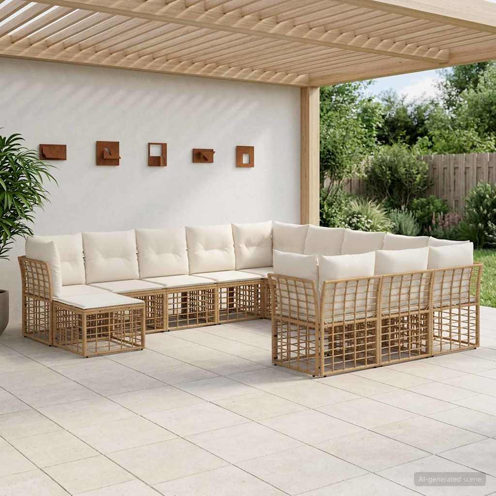 Outdoor-Sofagarnitur 12 stk. Natürlich und Cremweiß Polyester