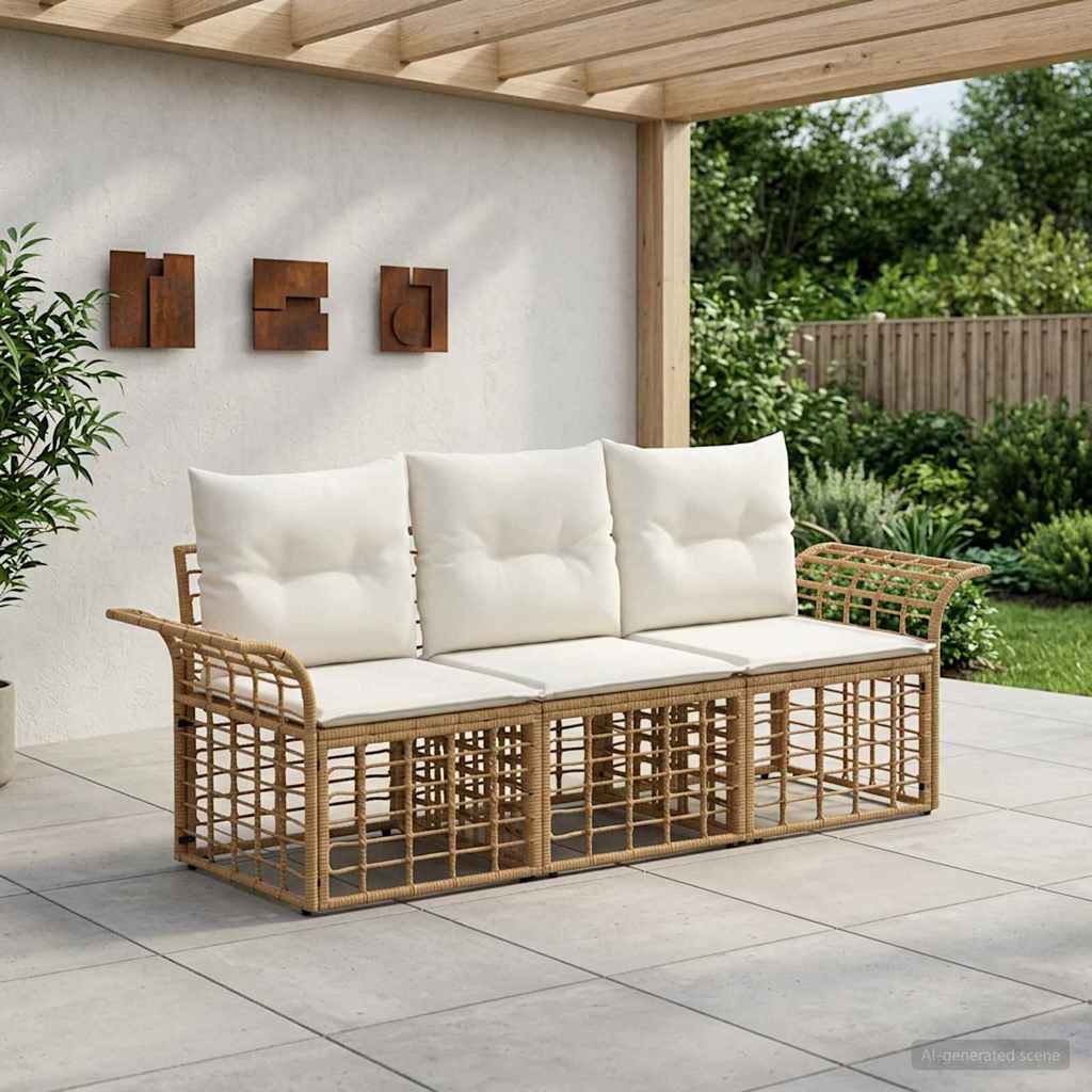Outdoor-Sofagarnitur 3 stk. Natürlich und Cremweiß Polyester
