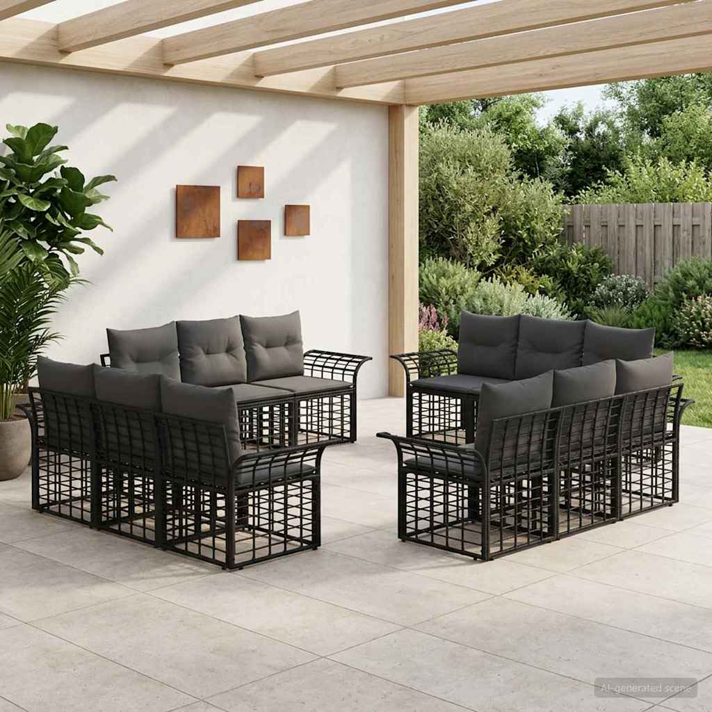 Outdoor-Sofagarnitur 12 stk. Schwarz und Dunkelgrau Polyester