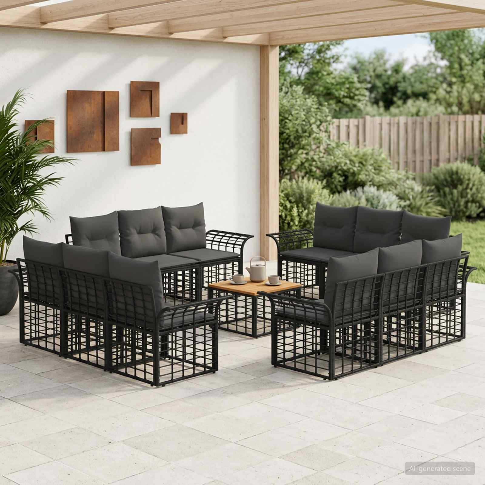Outdoor-Sofagarnitur 13 stk. Schwarz und Dunkelgrau Polyester