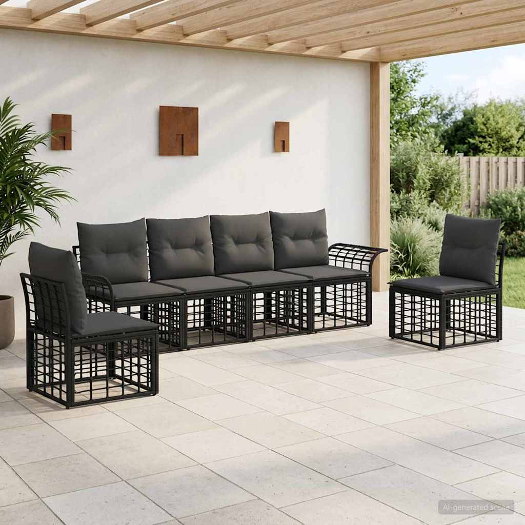 Outdoor-Sofagarnitur 6 stk. Schwarz und Dunkelgrau Polyester