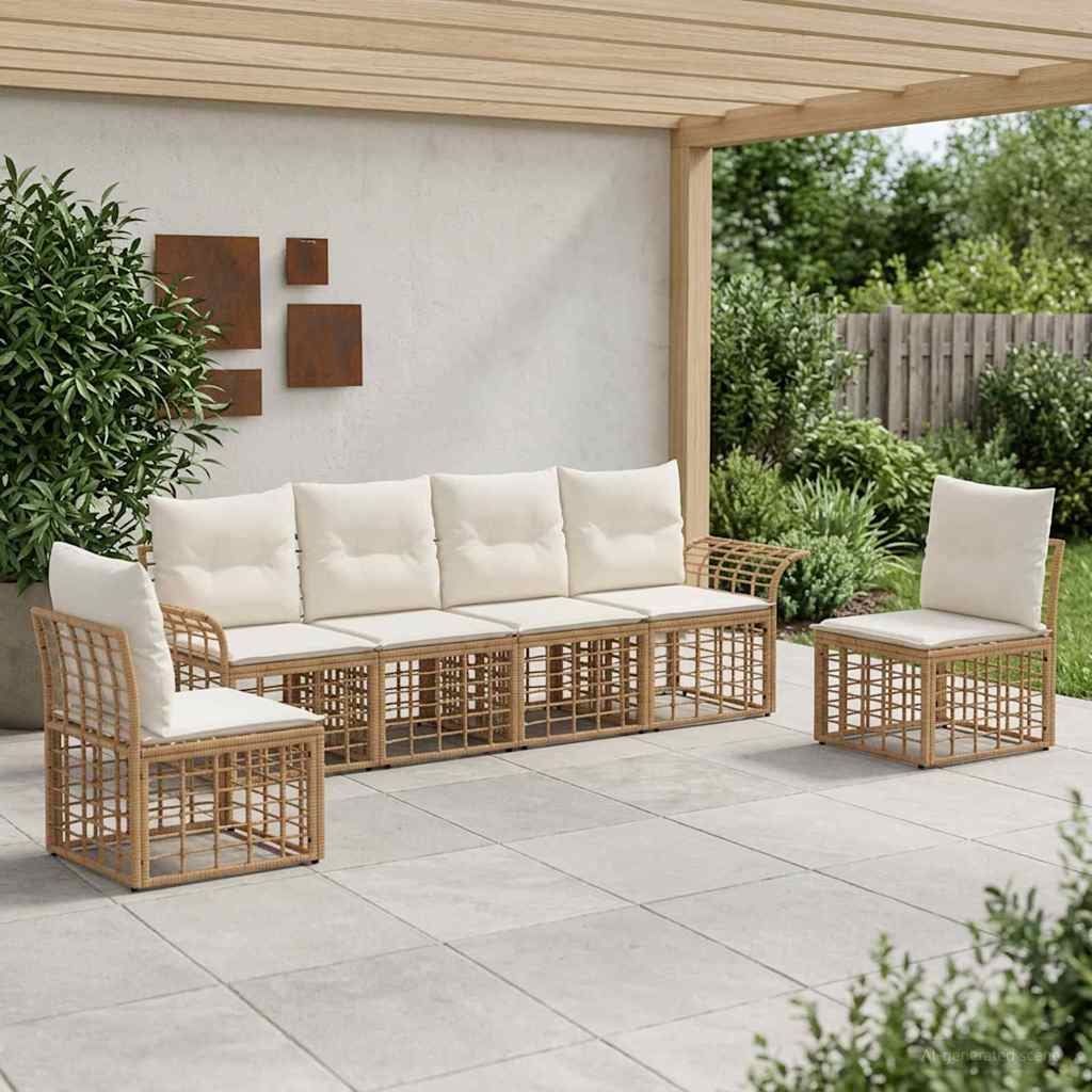 Outdoor-Sofagarnitur 6 stk. Natürlich und Cremweiß Polyester