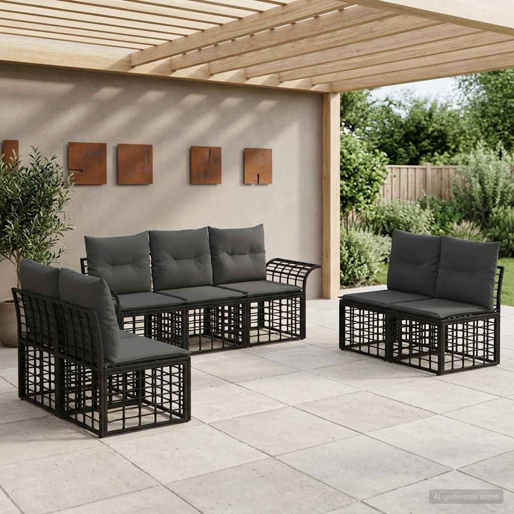 Outdoor-Sofagarnitur 7 stk. Schwarz und Dunkelgrau Polyester