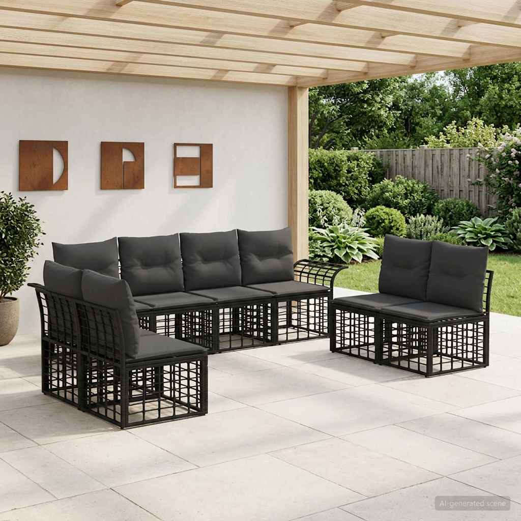 Outdoor-Sofagarnitur 8 stk. Schwarz und Dunkelgrau Polyester