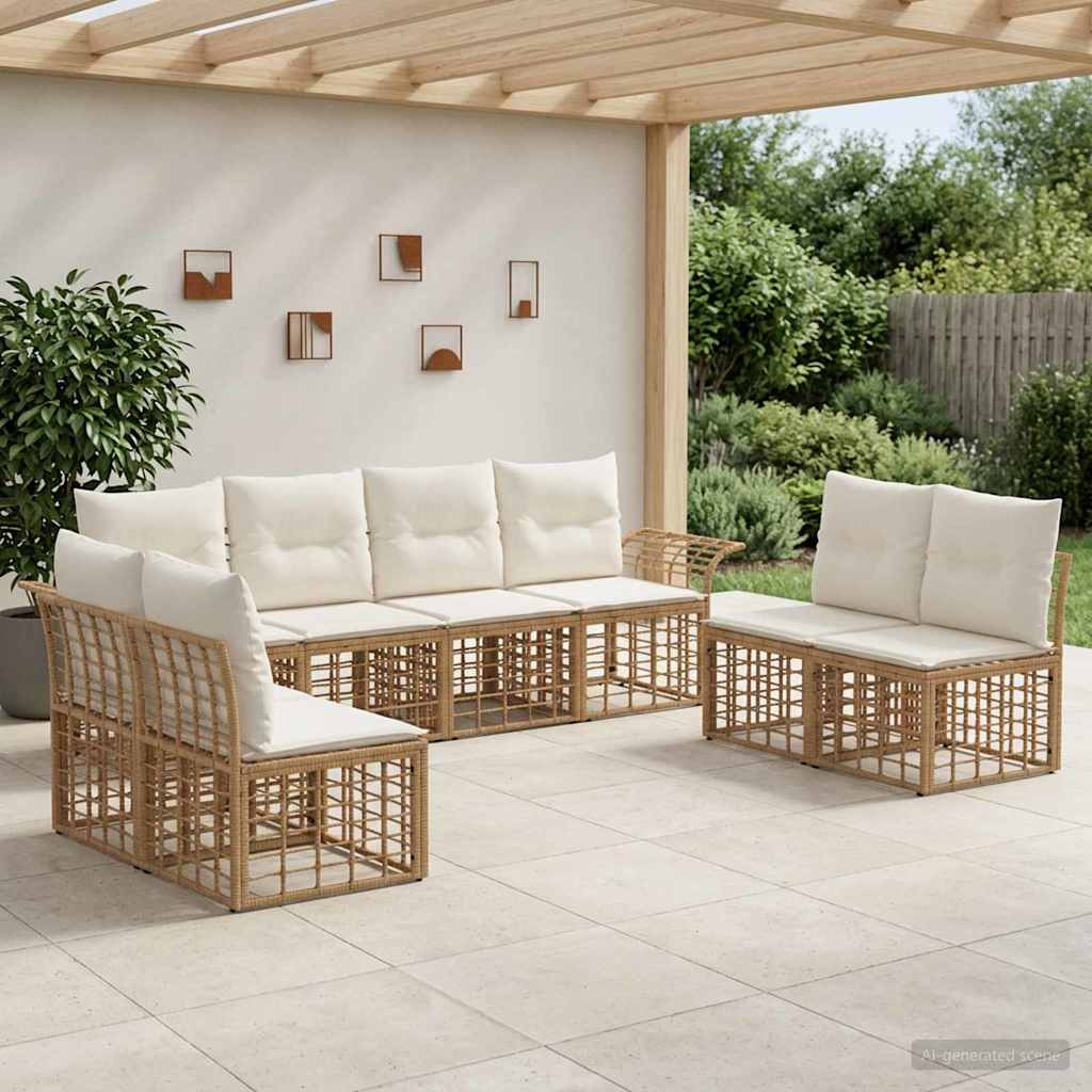 Outdoor-Sofagarnitur 8 stk. Natürlich und Cremweiß Polyester