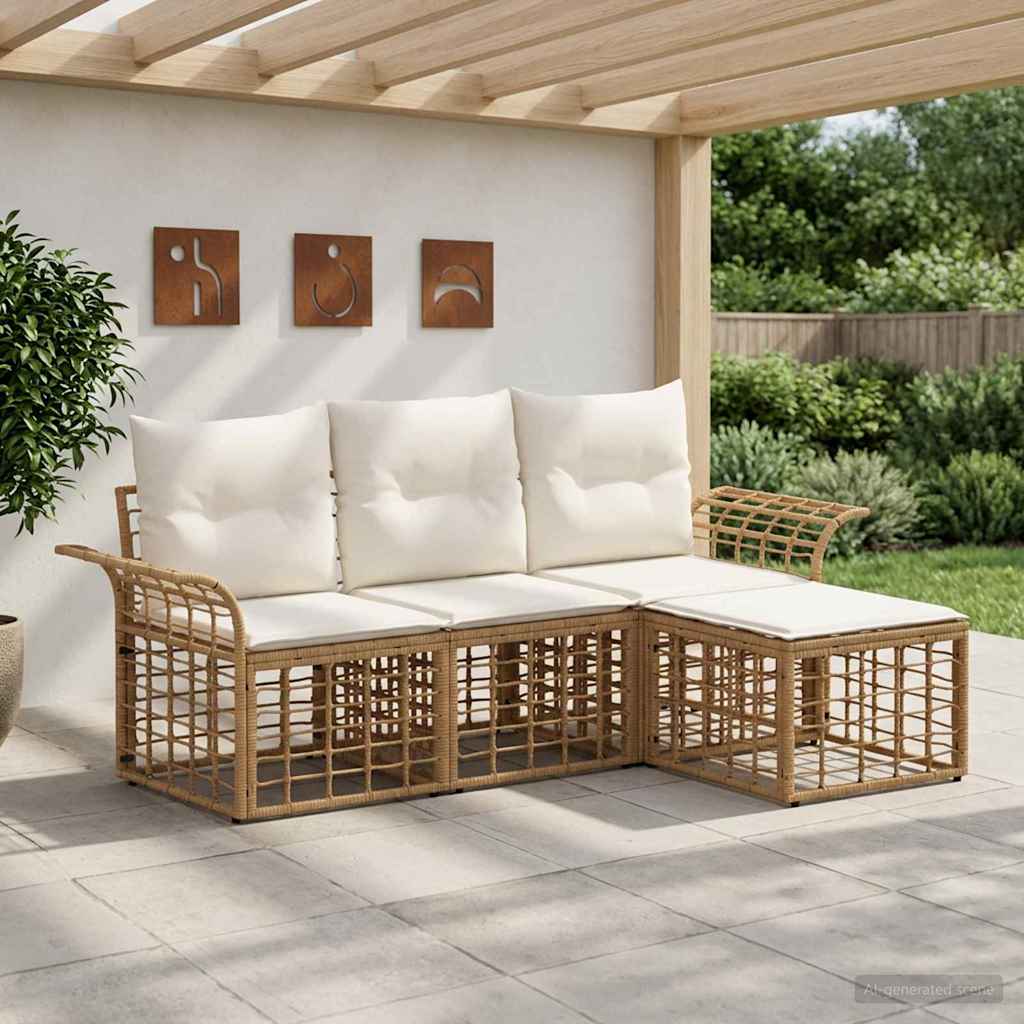 Outdoor-Sofagarnitur 4 stk. Natürlich und Cremweiß Polyester