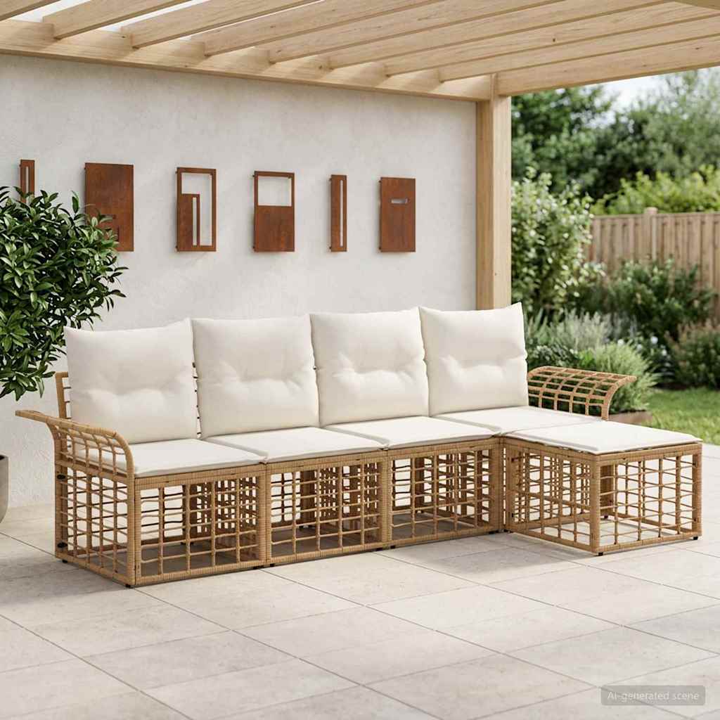 Outdoor-Sofagarnitur 5 stk. Natürlich und Cremweiß Polyester
