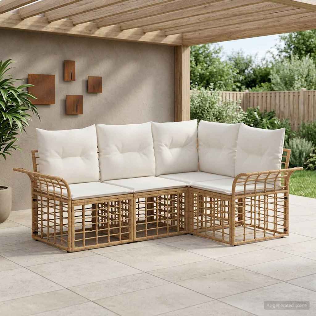 Outdoor-Sofagarnitur 4 stk. Natürlich und Cremweiß Polyester