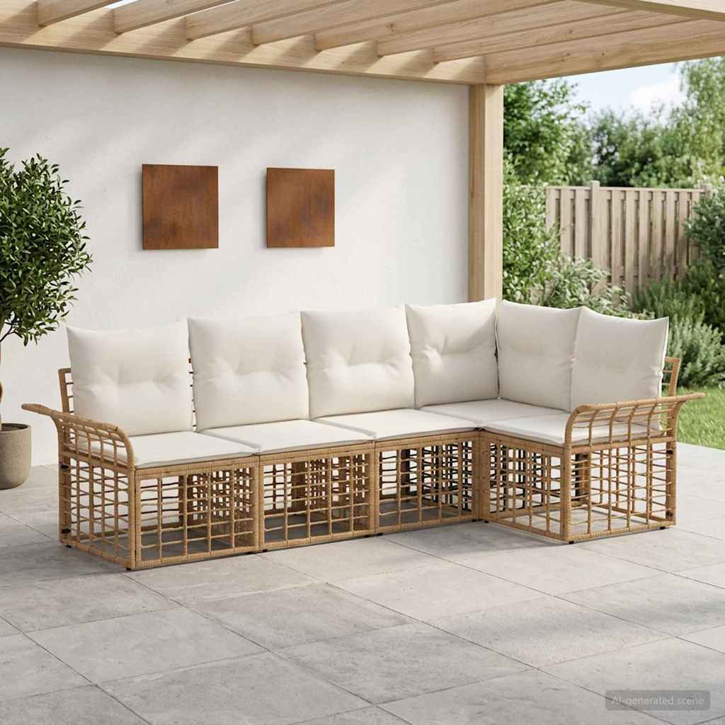 Outdoor-Sofagarnitur 5 stk. Natürlich und Cremweiß Polyester