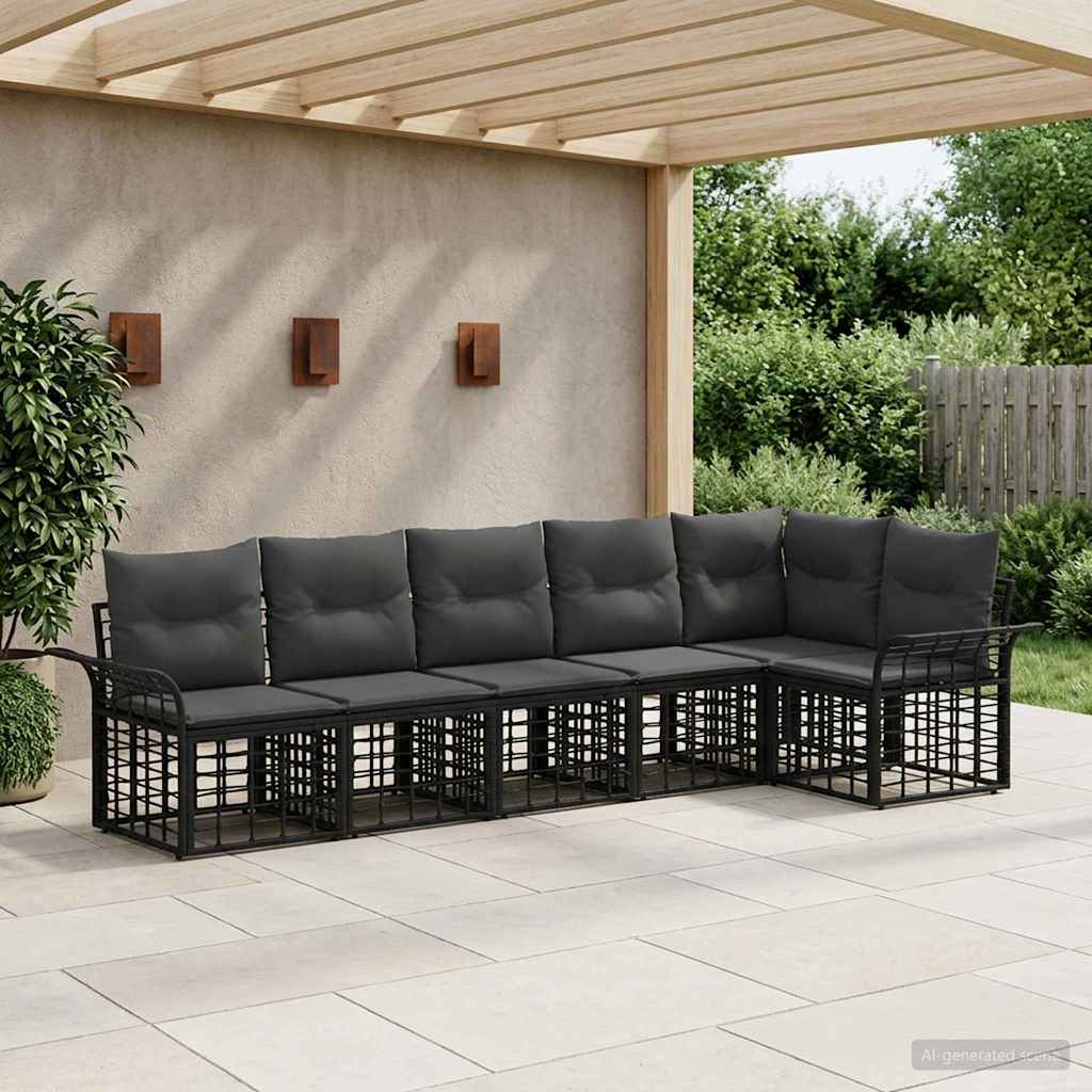 Outdoor-Sofagarnitur 6 stk. Schwarz und Dunkelgrau Polyester