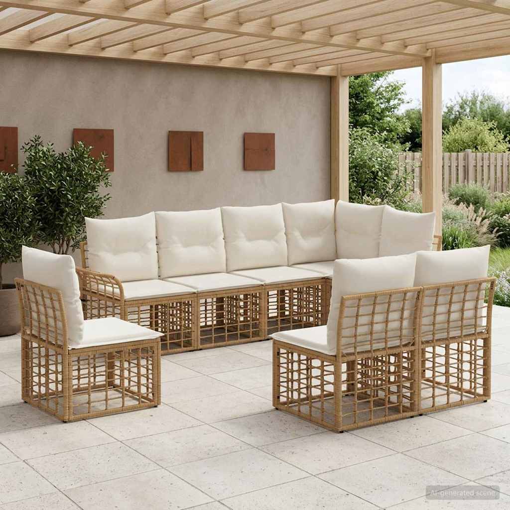 Outdoor-Sofagarnitur 8 stk. Natürlich und Cremweiß Polyester