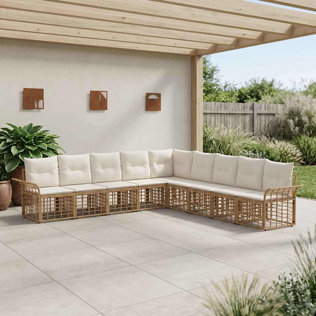 Outdoor-Sofagarnitur 9 stk. Natürlich und Cremweiß Polyester