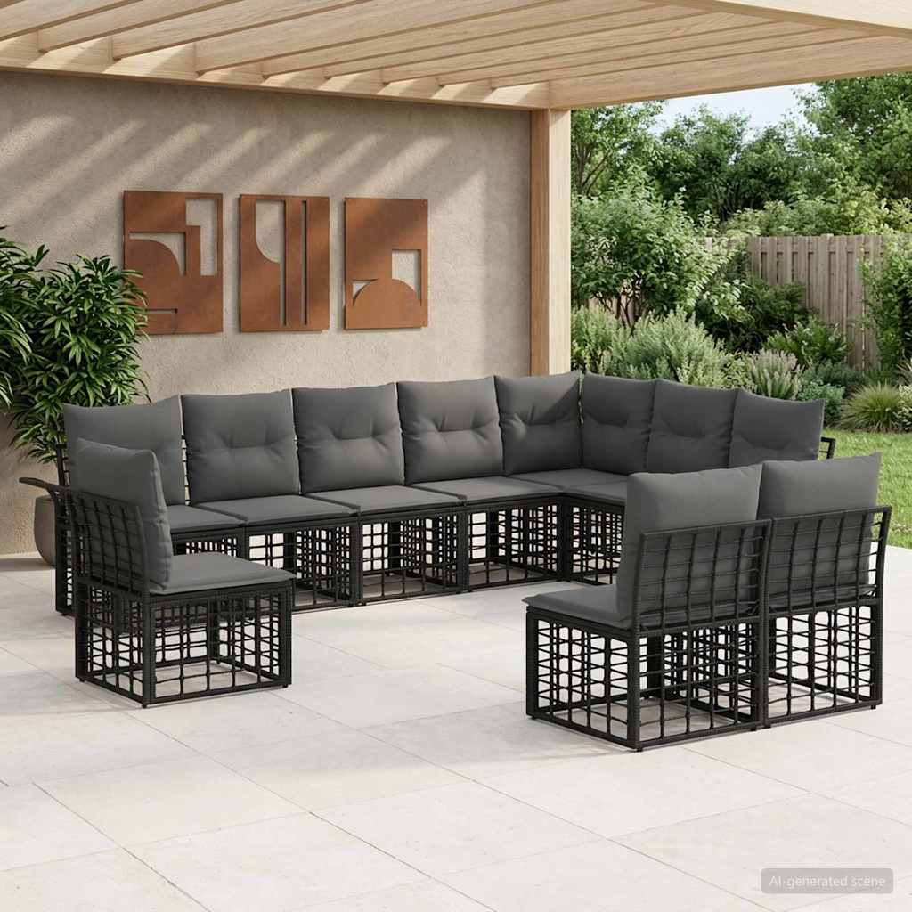 Outdoor-Sofagarnitur 10 stk. Schwarz und Dunkelgrau Polyester