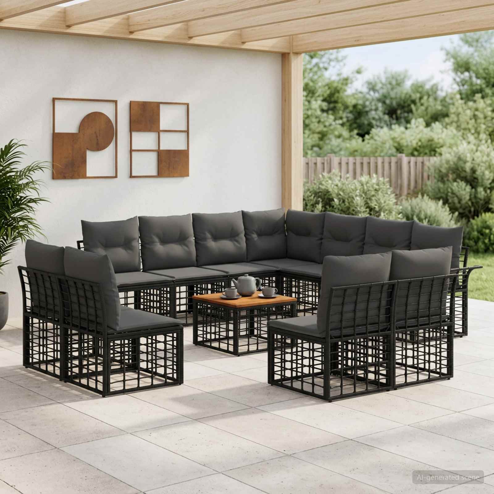 Outdoor-Sofagarnitur 12 stk. Schwarz und Dunkelgrau Polyester