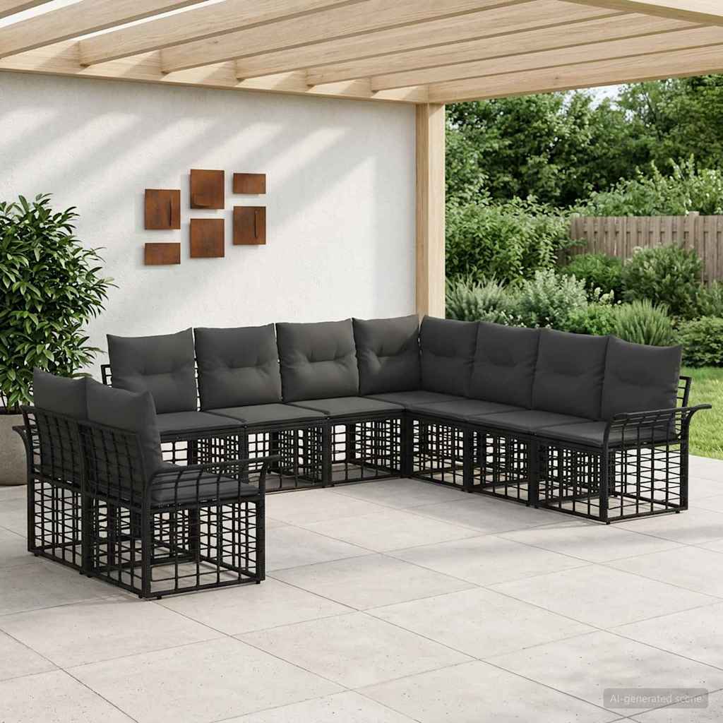 Outdoor-Sofagarnitur 9 stk. Schwarz und Dunkelgrau Polyester