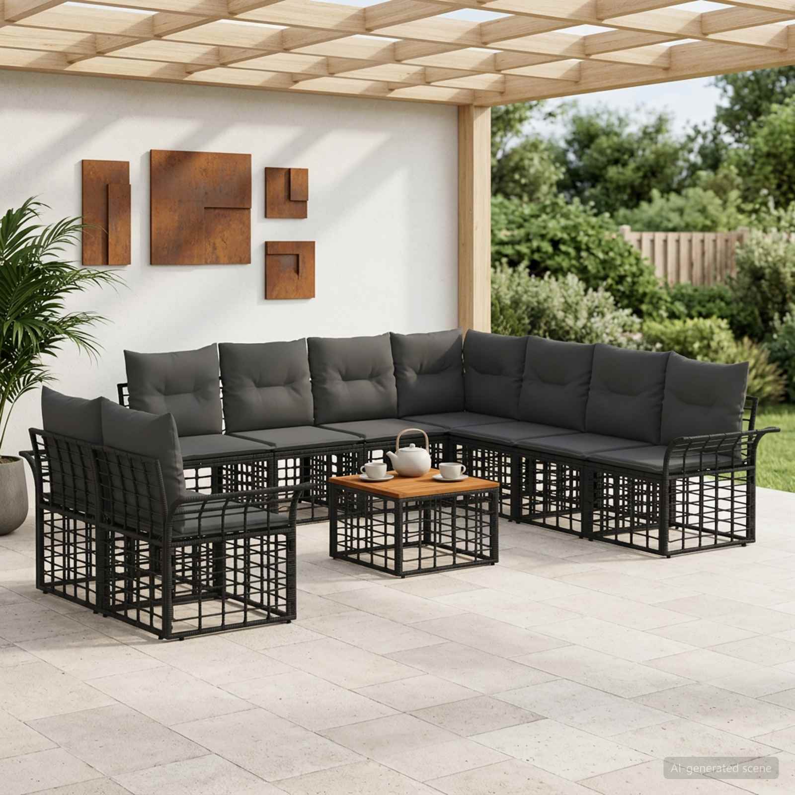 Outdoor-Sofagarnitur 10 stk. Schwarz und Dunkelgrau Polyester