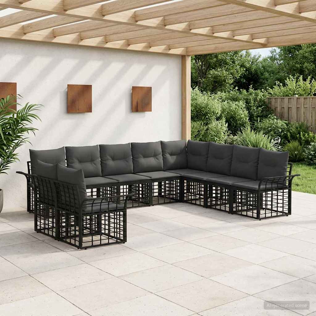 Outdoor-Sofagarnitur 10 stk. Schwarz und Dunkelgrau Polyester