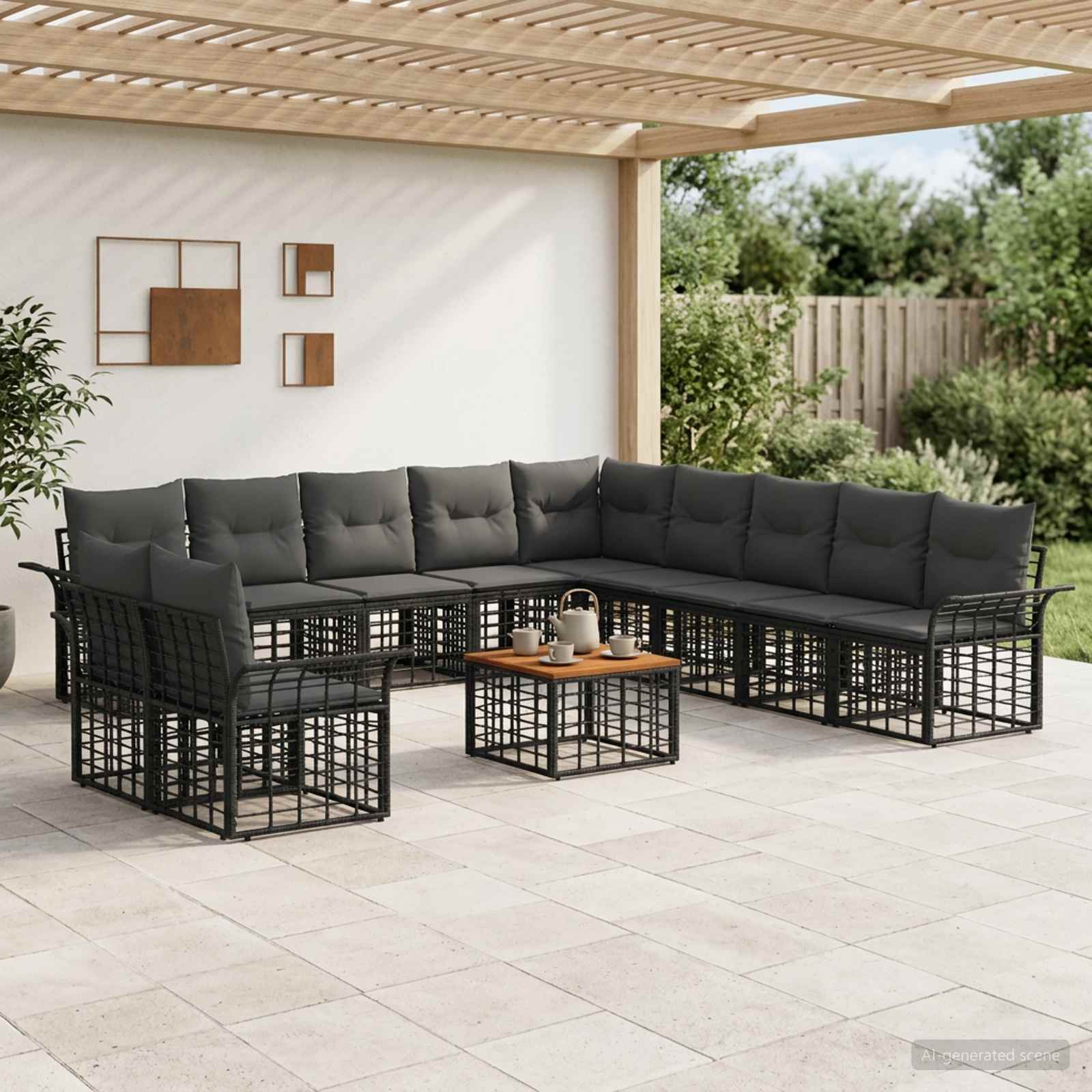 Outdoor-Sofagarnitur 12 stk. Schwarz und Dunkelgrau Polyester