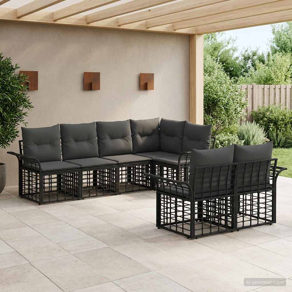 Outdoor-Sofagarnitur 7 stk. Schwarz und Dunkelgrau Polyester