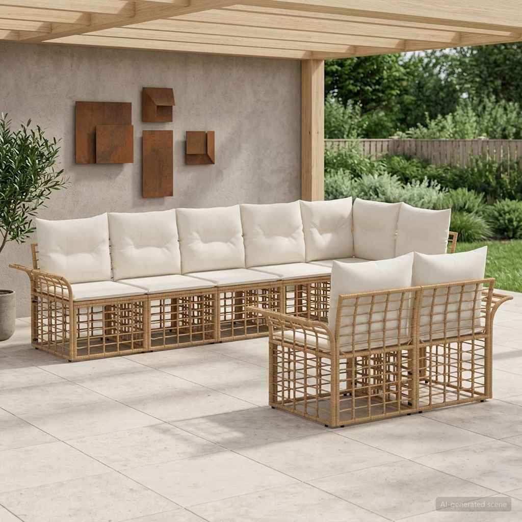 Outdoor-Sofagarnitur 8 stk. Natürlich und Cremweiß Poly-Rattan