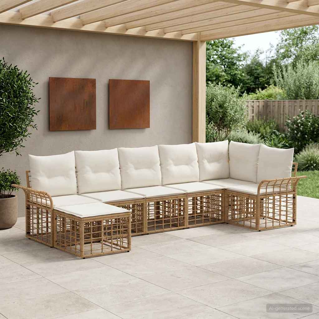 Outdoor-Sofagarnitur 7 stk. Natürlich und Cremweiß Polyester