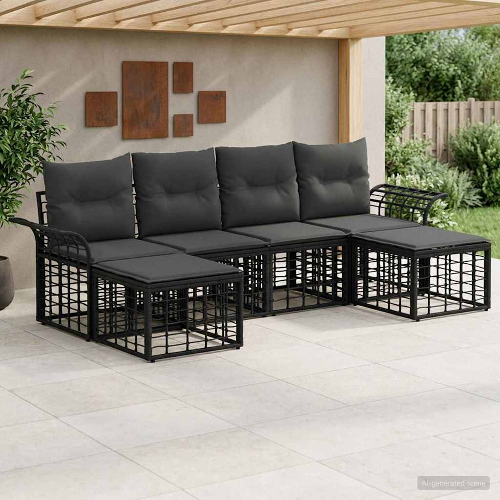 Outdoor-Sofagarnitur 6 stk. Schwarz und Dunkelgrau Polyester