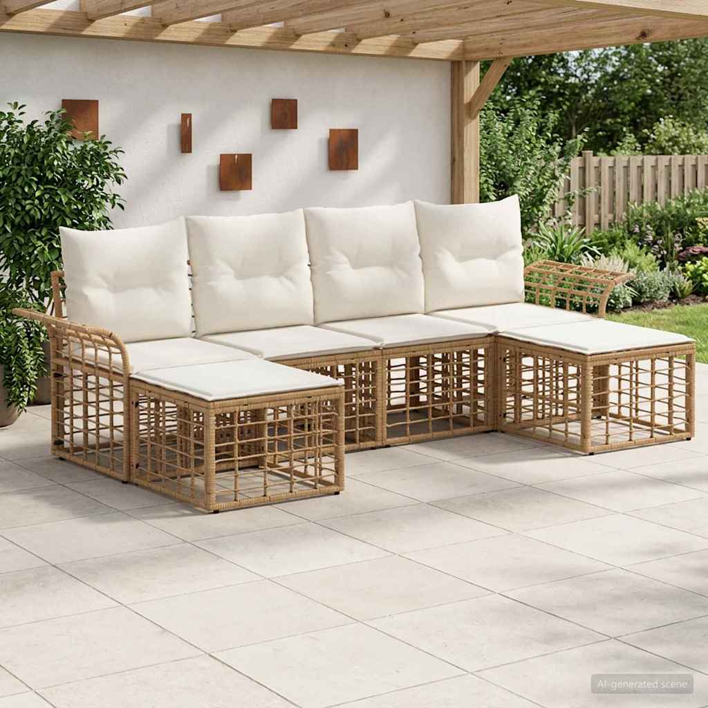Outdoor-Sofagarnitur 6 stk. Natürlich und Cremweiß Polyester